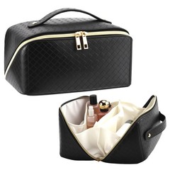 VERNASSA Large Capacity Travel Makeup Bag for Women, Waterproof Black