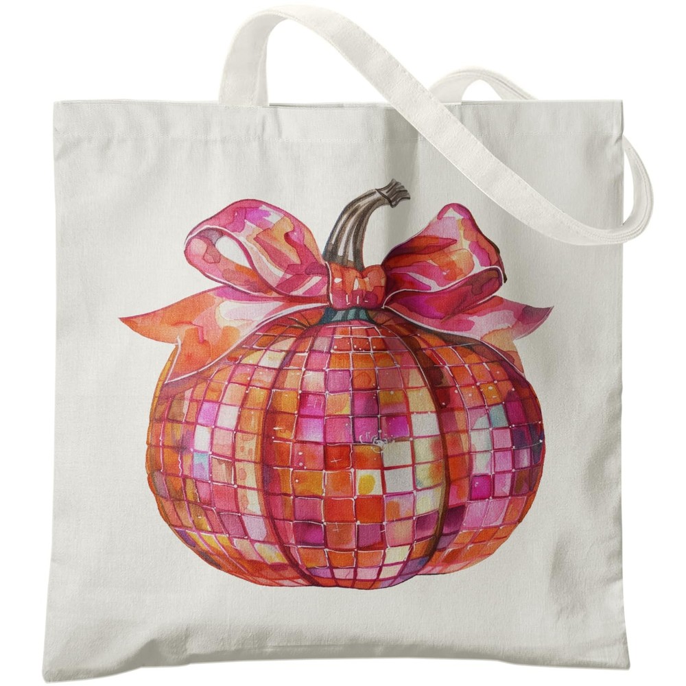 Disco Pumpkin Canvas Tote Bag,Fall Autumn Canvas Bag,Bow Pumpkin Canvas Tote …