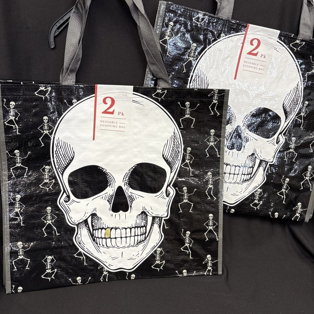 Skull Pattern Large Reusable Shopping Bag 2x 2Pack (4Bags)
