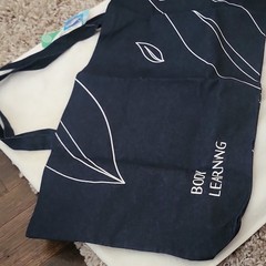 Body Learning Foldable Canvas Reusable Shopping Bag Navy Blue Leaves Pattern