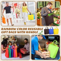 50 Pcs Reusable Grocery Bags Bulk Large Non Woven Portable Shopping Tote with…