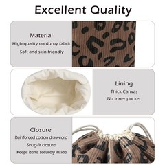 RSRSLEII Aesthetic Corduroy Drawstring Makeup Bag, Cute 10Brown Leopard Print