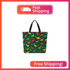 Famame Childish Doodles Dinosaurs Roar T-Rex Canvas Tote Bag Large Women Casual