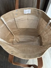 Jute Tote Bag Leather Handles Dana Point CA Coordinates Beach Market Tote