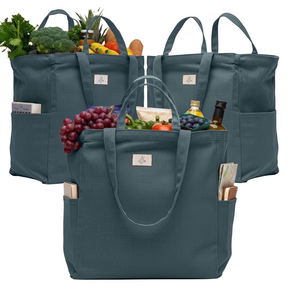 Nook Theory 3-Pack Reusable Grocery Bags – Heavy Duty, Large 12 Oz Cotton Can…
