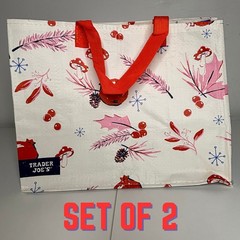 SET 2x Trader Joe’s Eat Drink Be Merry Cream Christmas Holiday Gift Tote Bag NWT