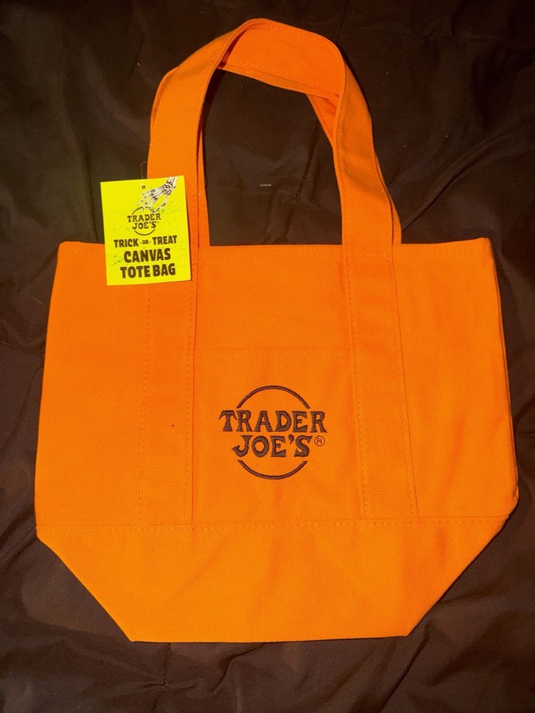 Trader Joe’s Orange Foldable Canvas Tote Bag Solid Plain Shopping Bag