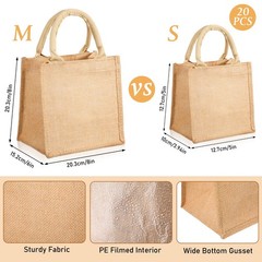 Silkfly 20 Pcs Mini Burlap Jute Tote Bags with Handle Small Blank Reusable Ma…