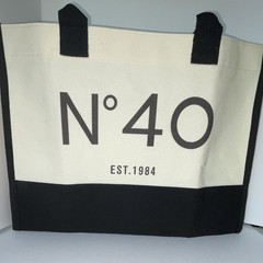 Large Canvas Colorblock Tote Bag Black/Beige N°40 EST.1984 18x6x14