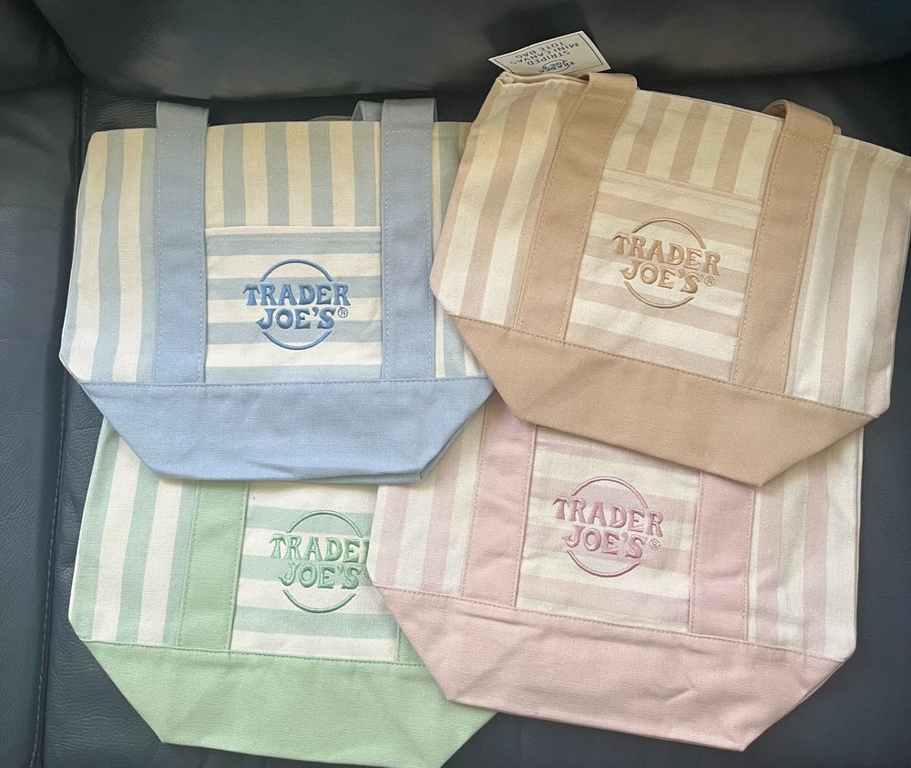 trader joe’s pastel striped mini tote bags 4 pack!! all 4 colors!!!