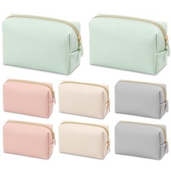 Merkaunis 8 Pcs Preppy Makeup Bag cherry pink, beige, light gray, green