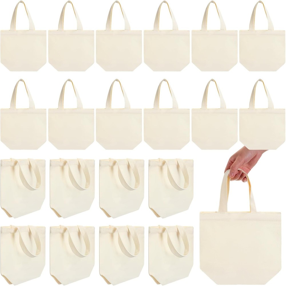 24 Pcs Mini Canvas Tote Bags Small Tote Bags Bulk Reusable Gift W/ Handles