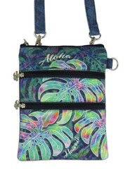 Hawaiian Print Travel Shoulder Neck Wallet Bag Colorful Monstera Island Hawaii N