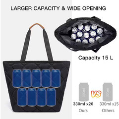 16 Qt. Large Insulated Cooler Tote Bag Reusable Grocery Ideal for Travel Picnics