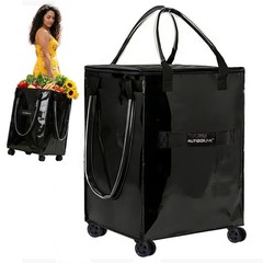 Reusable Grocery Bag on Wheels, Extended Handle Zipper Cover Foldable Rolling…