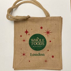 Whole Foods Market London Christmas Jute Tote Bag Holiday Red Star Brown UK New