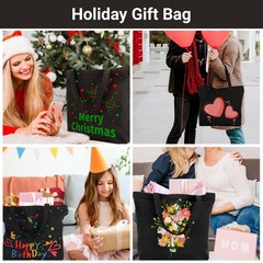 Black Canvas Tote Bag, 3 Packs 16×15 inch Canvas Bags with Zipper, 12Oz Heavy…
