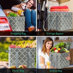 Reusable Grocery Bags 6-Pack Foldable Washable Storage Bins Basket Water Resi…