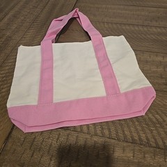 TRADER JOES Mini Canvas Tote Bag Spring 2025 Pastel Pink with Purple Embroidery