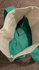 Trader Joe’s Small Foldable Canvas Tote Bag Green Beige Colorblock