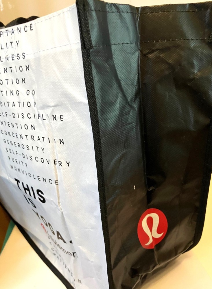 Lululemon Reusable Plastic Shopping Tote Bag Black & White Large 16″ x 6″ x 14″
