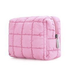 E-Tree Cute Makeup Bag,Quilted Cosmetic Bag for 7.5“ x 5.5” x 3.5“, Pink