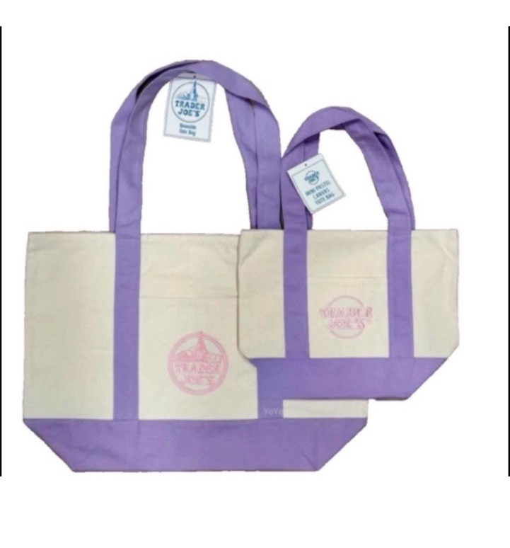 Trader Joe’s canvas tote bag large&mini lavender 2026. Sold as a set. NWT.