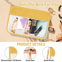 iZuzta PVC Flat Makeup Bag w/ Wristlet, Zipper, Travel Toiletry Bag, Yellow
