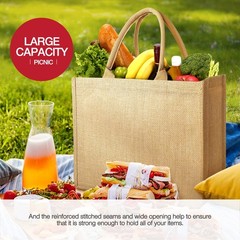 4-Pack Burlap Bags, Jute Tote Bags With Laminated Interior, Soft Handles – Re…