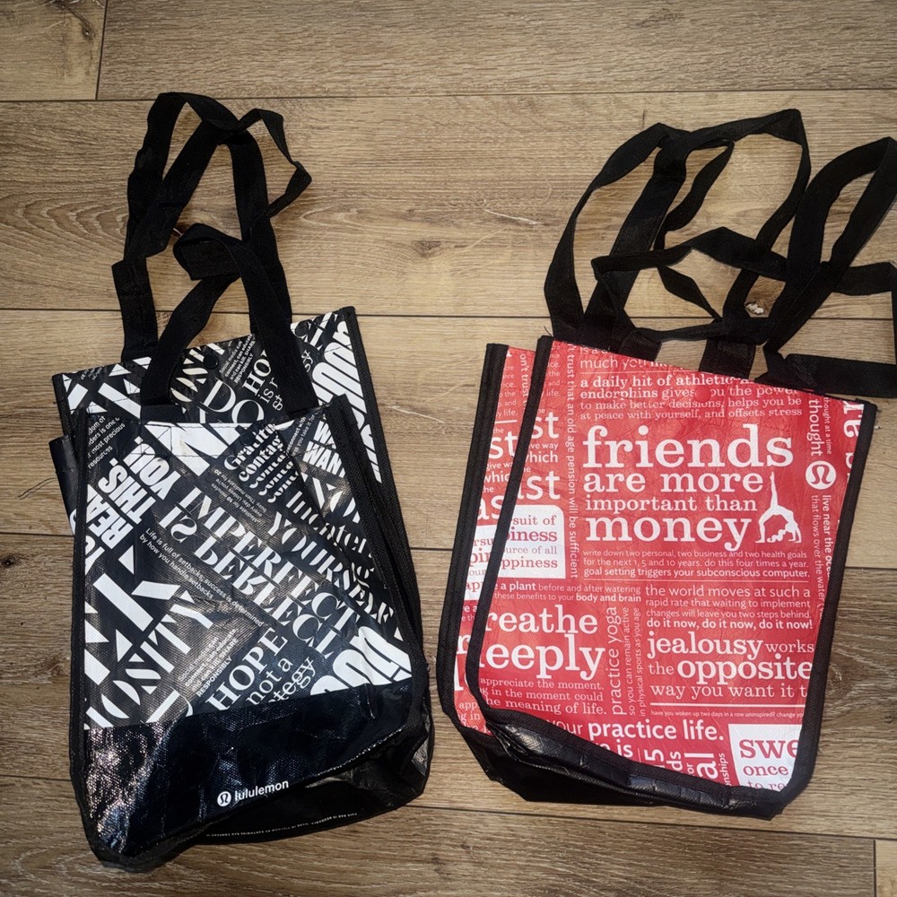 Lululemon Reusable Shopping Gift Bag Logo Small Friends Lot Of 2 Red 2 Black