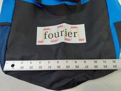 Atchison Canvas Zip Top Tote Bag Fourier 12x13x5 Blue Black Front & Side Pouches
