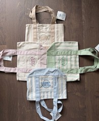 Trader Joe’s Striped Mini Canvas Tote Bag, Reusable Pink & Beige Stripe NWT