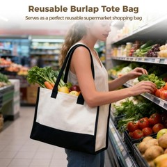 8 Pcs Reusable Burlap Tote Bags​, 15.7 x 11.8 x 6.3 in Laminated Jute Shoppin…