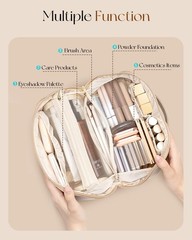 VLANDO Makeup Bag,Travel Toiletry 9.1 x 4.8 x 4.7 inches, 01.Toffee