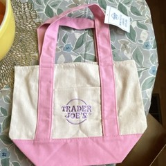 Trader Joe’s Foldable Pink Beige Canvas Color Block Tote Bag