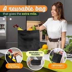 50 Pack Black Reusable Eco-Friendly Large Grocery Shopping Bags 14.5″x14″x6.6…