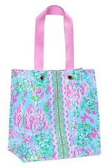Pink/Blue Market Shopper Bag, Reusable Grocery Tote with Comfortable Shoulder…