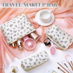 Paterr 3 Pcs Makeup Bag Quilted Cotton Cosmetic Pouch Set Cute Vintage Color