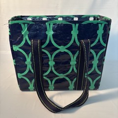 Mixed Bag Designs Small Mini Tote Market Grocery Shopping Bag Navy Green Geometr