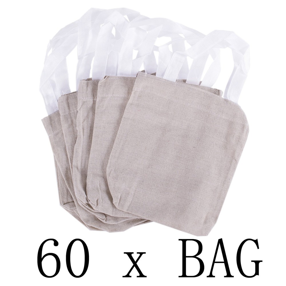 (60 pc) 6″ x 7″ Canvas Tote Sacks Natural Color for Arts & Crafts, Reusable Groc