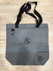 BMW Gray Reusable Shopping Bag with Zipper Closure & Carabiner Clip