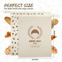 Bread Bags For Homemade Bread,2 Pack Cotton Beeswax X-Large, Wheat, Grey