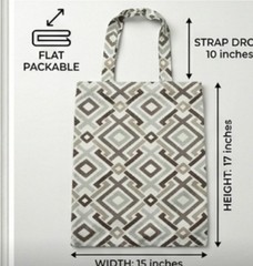 Geometric Canvas Foldable Reusable Tote Bag Stain Repellent 15 x 17 Gray White
