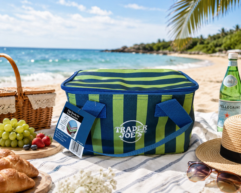 Trader Joe’s 2026 Limited Edition Mini Insulated Cooler Bag Blue/Green Stripe