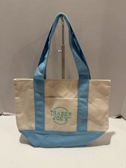NWT Trader Joes Mini Pastel Canvas Tote Bag Blue Reusable Grocery Bag