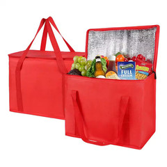 13 Qt. Xl-Large Insulated Grocery Shopping Bags Red Reusable Heavy Duty Zipped C
