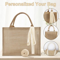 10 Pack Large Burlap Tote Bags Bulk, Reusable Jute Tote Bag with 10Yd Ribbon …