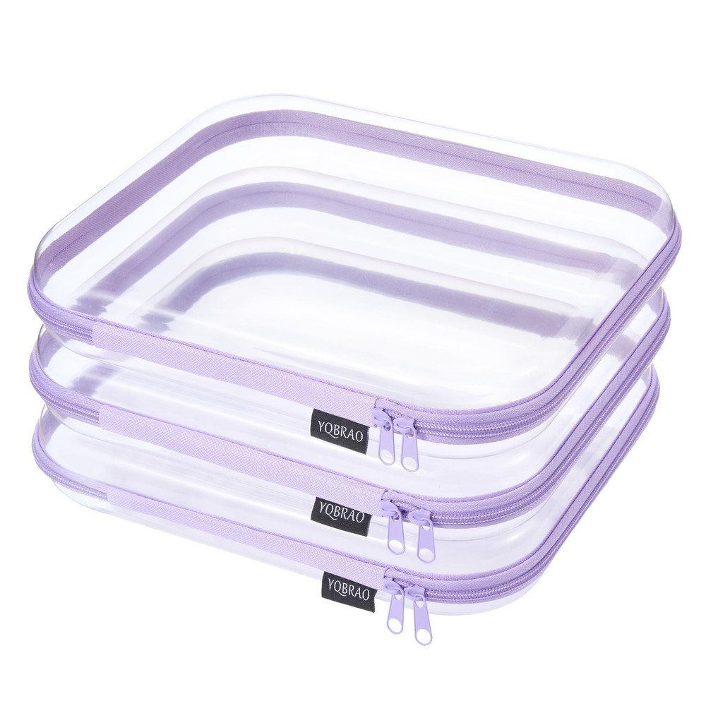 YQBRAO 3-Pack Large Clear Hard Shell Zipper Case, 1.2mm 3 Pack(L), Purple