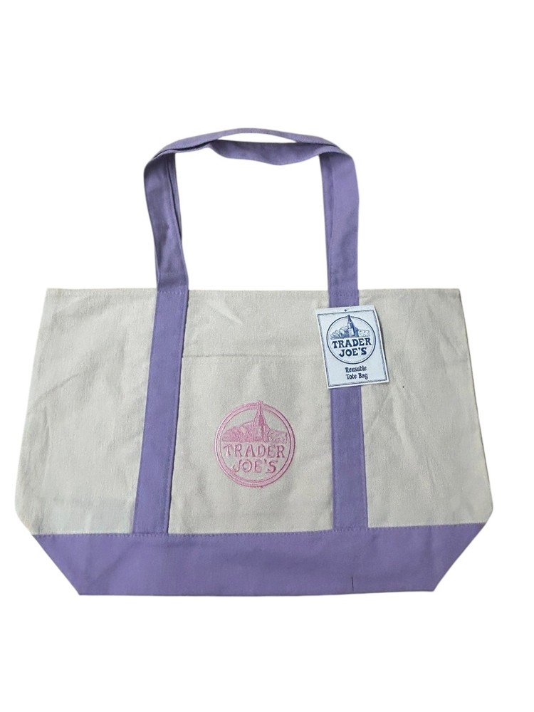 Original Trader Joe’s Reusable Large Canvas Lavender Tote Bag 2026 Limited Editi