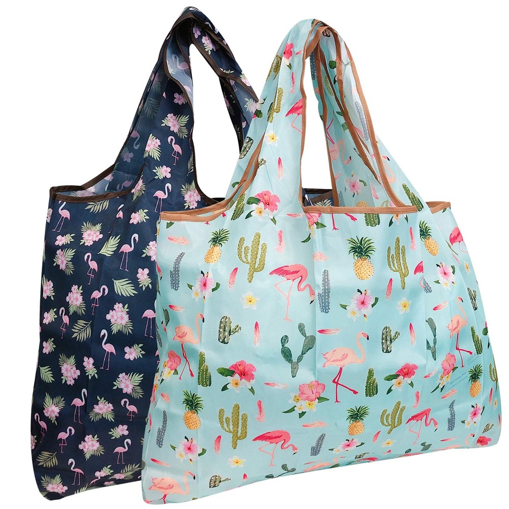 WRAPABLES ECOFRIENDLY LARGE NYLON REUSABLE SHOPPING BAGS SET OF 2